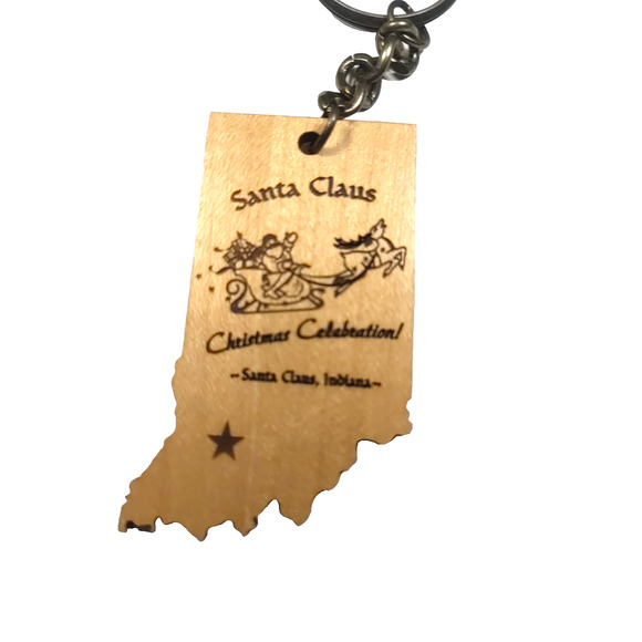 Santa Claus Indiana Wooden Keychain Souvenir Christmas Celebration - Picture 2 of 3